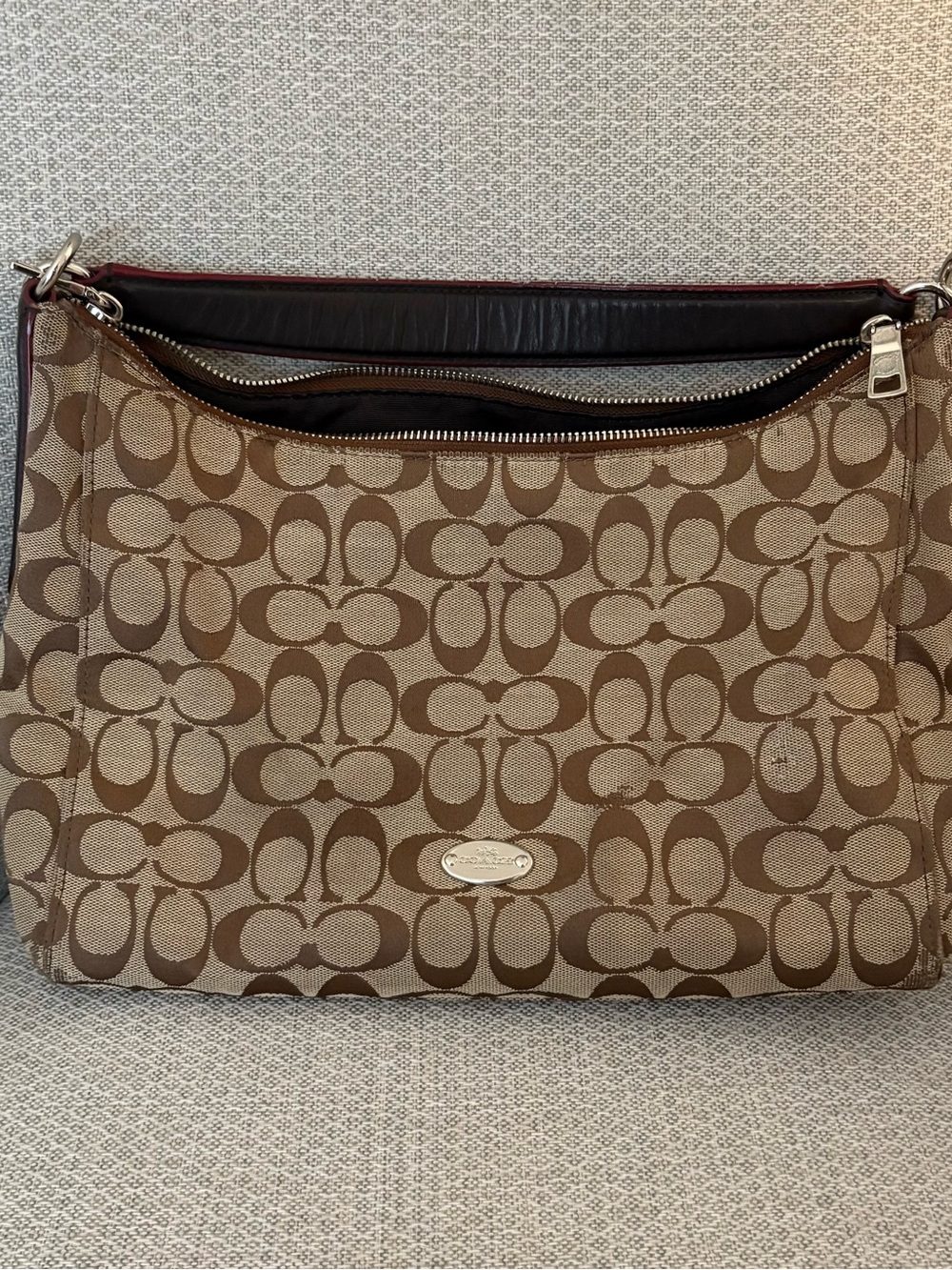 Coach Monogram Canvas Shoulder Bag in Brown and Tan